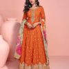 embroidered chinon free size anarkali suit semi stitched